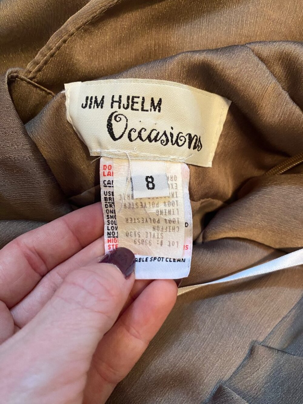 Jim Hjelm Occasions Taupe Vintage Chiffon One Shoulder Formal Gown - Picture 3 of 5
